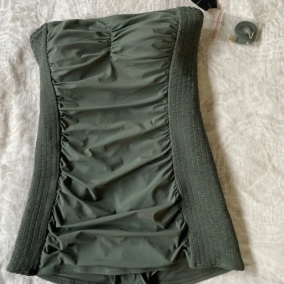 Olive Green Carmen Marc Valvo Ruched One-Piece Swimsuit with Detachable Strap - Picture 2 of 7